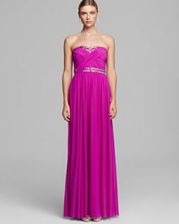 Decode 1.8 Gown   Strapless Sequin Beaded Crisscross Ruched Bodice