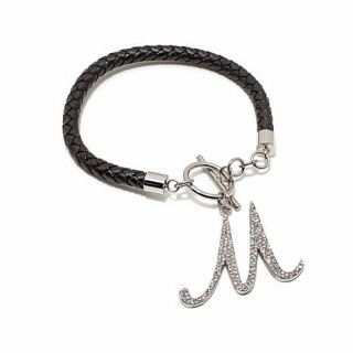 Stately Steel Crystal Initial Stainless Steel Charm and Braided Leather 7 1/2"    7581164