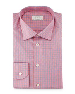 Eton Contemporary Fit Box Check Dress Shirt, Red