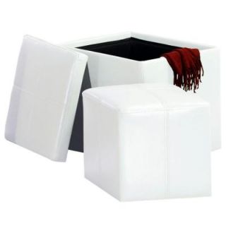 HomeSullivan White Bi Cast Vinyl Storage Cube Ottoman with a Smaller Ottoman Inside DISCONTINUED 404723WT