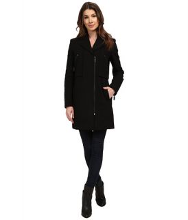 Kenneth Cole New York Asymmetrical Zip Front Twill Wool Coat Black