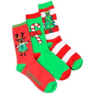 Womens Christmas Reindeer and Candy Cane Crew Socks (Pack of 3