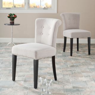 Safavieh Bordeaux Beige Linen Nailhead Dining Chairs (Set of 2
