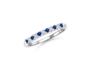 0.12ct. Prong Set Round Blue Sapphire and Diamond Semi Eternity Wedding Band in 14K Yellow Gold