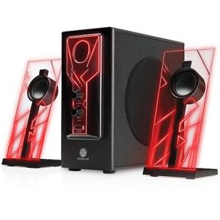 GOgroove BassPULSE Red LED Computer Speaker System with Powered Subwoofer for Desktops , Laptops , Tablets ,  Players , Home Theaters & More