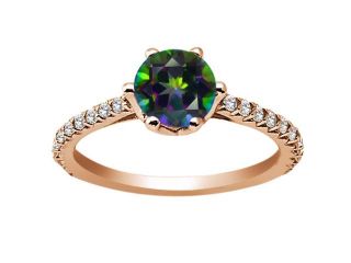 1.37 Ct Round Green Mystic Topaz White Diamond 18K Rose Gold Engagement Ring
