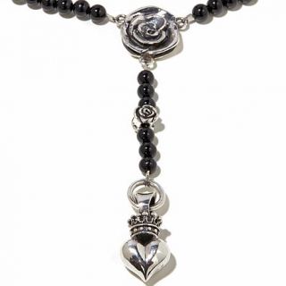 King Baby Jewelry Black Onyx Crowned Heart Rosary Style 26" Necklace   7756501