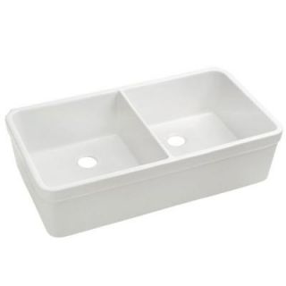 Whitehaus Collection Basichaus Fireclay Apron Front 32 in. Double Bowl Kitchen Sink in White WHB5122 WHITE