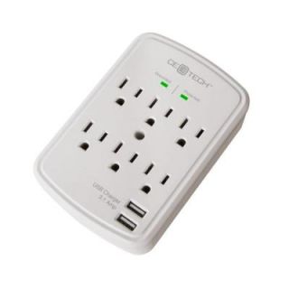 CE TECH 6 Outlet USB Wall Tap Surge Protector HDC600WUWH