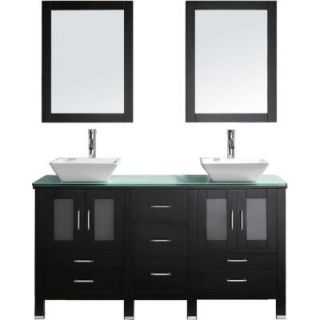 Virtu USA Bradford 60 in. W x 22 in. D x 32.99 in. H Espresso Vanity With Stone Vanity Top With White Square Basin and Mirror MD 4305 S ES