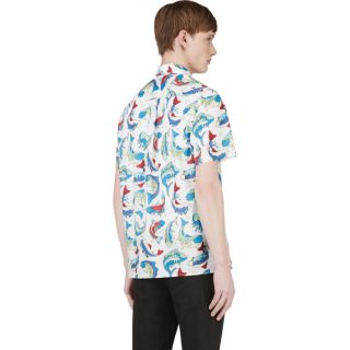 Kenzo White & Blue Fish Print Shirt