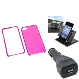 INSTEN Car Charger/ Dashboard Holder/ Hot Pink Phone Case for Apple