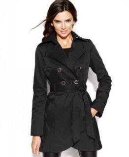 INC International Concepts Faux Leather Trim Belted Trench Coat