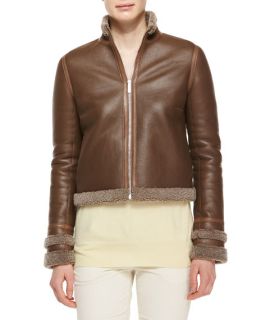THE ROW Shearling Fur Lined Leather Jacket, Mushroom