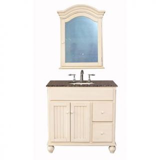 36"W Snow White Single Sink Vanity with Baltic Brown Granite Top and Mirror   6055594