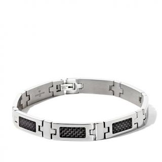 Men's Stainless Steel Carbon Fiber Link 9" Bracelet   7729360