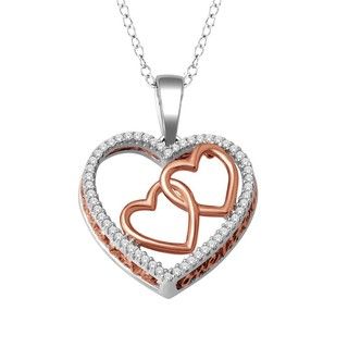 De Couer Pink plated Silver 1/6ct TDW Diamond Heart Necklace (H I, I2)