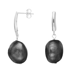 Pearlyta Sterling Silver Black Baroque Pearl Earrings (13 14 mm