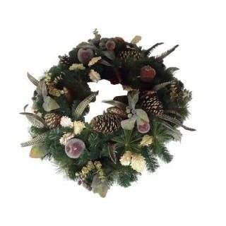 Home Accents Holiday 30 in. Battery Operated Feathers and Fruit Artificial Wreath with 50 Clear LED Lights LM4149560