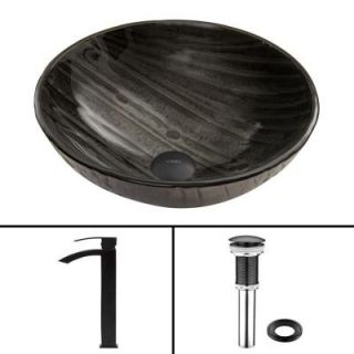 Vigo Glass Vessel Sink in Interspace and Duris Faucet Set in Matte Black VGT683