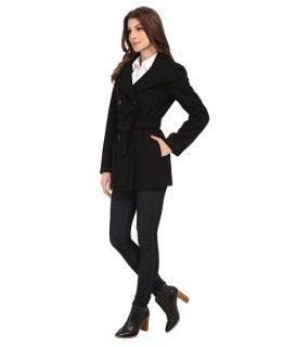 Calvin Klein Double Breasted Stand Collar Belted Peacoat Black Basket