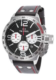 Men's Canteen Chrono Black Genuine Leather and Dial Red Hands