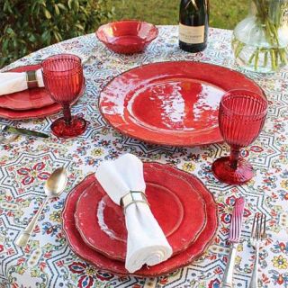 Le Cadeaux Antiqua Set of 4 Melamine Dinner Plates   Red   1826440
