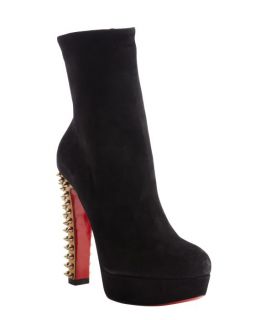 Christian Louboutin Black And Gold Suede Spike 'taclou Booty 140' Platform Boots (329776501)