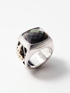 MENS BLACK MOTHER OF PEARL RAVENS HEAD RING by Stephen Webster