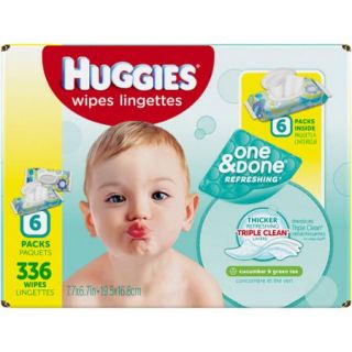 Huggies One & Done Refreshing Baby Wipes, Disney&#8226;Pixar Finding Dory, Scented, Hypoallergenic, 6 Soft Packs, 56 wipes per pack
