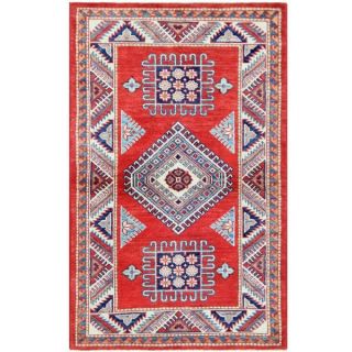 Herat Oriental Afghan Hand knotted Tribal Super Kazak Red/ Ivory Wool