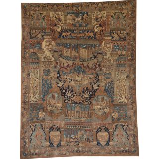Persian Hand knotted Kashmar Beige/ Blue Wool Rug (96 x 129