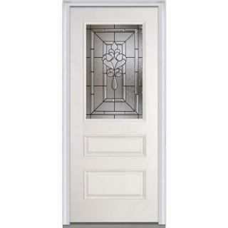Milliken Millwork 36 in. x 80 in. Fontainebleau Decorative Glass 1/2 Lite 2 Panel Primed White Fiberglass Smooth Prehung Front Door Z000615R