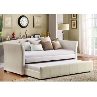 Faux Leather Daybed with Roll Out Trundle, White