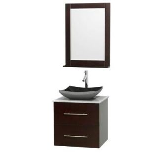Wyndham Collection Centra 24 in. Vanity in Espresso with Marble Vanity Top in Carrara White, Black Granite Sink and 24 in. Mirror WCVW00924SESCMGS1M24