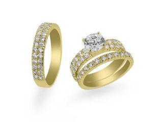 4.43 Ct His and Hers 3 Pieces Gold Plated Silver & CZ Engagement Wedding 3 Set