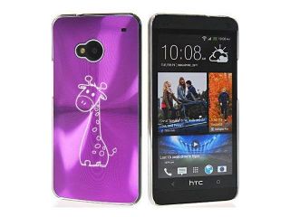 Purple HTC One M7 Aluminum Plated Hard Back Case Cover 7M70 Cute Giraffe Cartoon