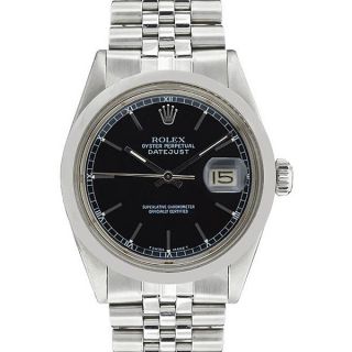Pre owned Rolex Mens Datejust Stainless Steel White Gold Black Dial