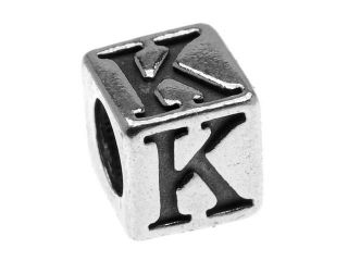 Sterling Silver, Alphabet Cube Bead Letter 'K' 5.5mm, 1 Piece, Antiqued
