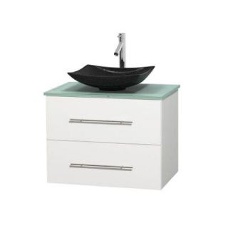 Wyndham Collection Centra 30 in. Vanity in White with Glass Vanity Top in Green and Black Granite Sink WCVW00930SWHGGGS4MXX