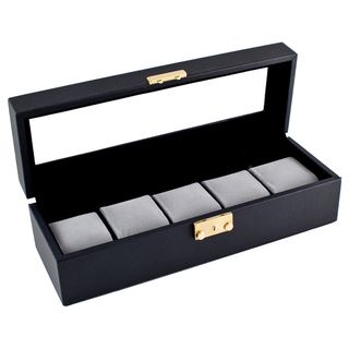 Caddy Bay Collection Classic Black Leatherette Glass Top Watch Case