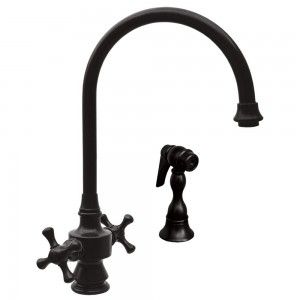 Whitehaus WHKSDCR3 8101 ORB Vintage III dual handle faucet with long gooseneck swivel spout, cross handles and solid brass side spray   Oil Rubbed Bronze