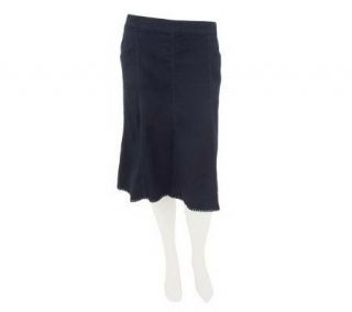 Denim & Co. Fit & Flare Denim Skirt with Pockets & Trim Detail —