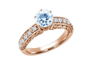 1.49 Ct Round Sky Blue and White Topaz 18K Rose Gold Ring