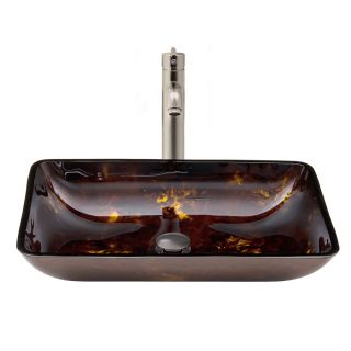 VIGO Brown and Gold and Brushed Nickel Glass Vessel Bathroom Sink with Faucet (Drain Included)