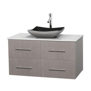 Wyndham Collection Centra 42 in. Vanity in Gray Oak with Solid Surface Vanity Top in White and Black Granite Sink WCVW00942SGOWSGS1MXX
