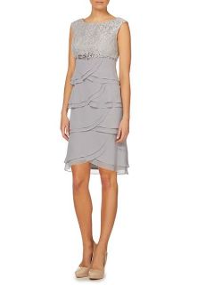 Eliza J Tiered chiffon dress with lace top Silver