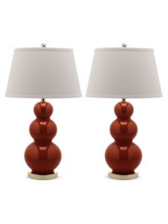 Pair of Pamela Triple Gourd Ceramic Table Lamps (Orange) by Safavieh