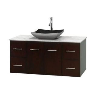 Wyndham Collection Centra 48 in. Vanity in Espresso with Marble Vanity Top in Carrara White and Black Granite Sink WCVW00948SESCMGS1MXX