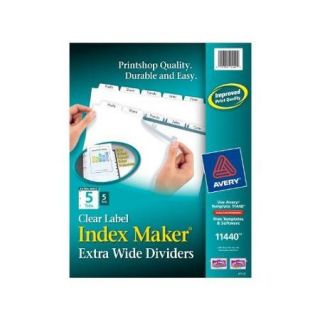 Avery Index Maker Extra wide Tab Dividers   5 X Divider   Blank   5 Tab[s]/set   9" X 11"   5 / Pack   White Tab (AVE11440)